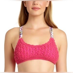 California Waves RASPBERRY Juniors' Crochet Bralette Swim Top, S-NWT
